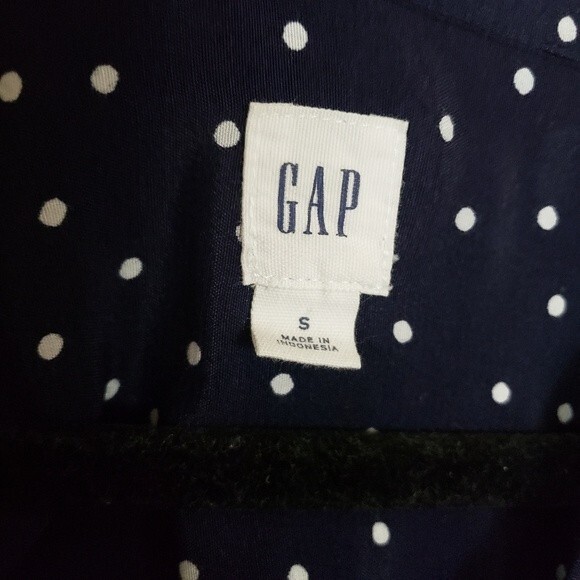 Gap Women's Top Small Navy Blue Polka Dot Popover Flowy Preppy Teacher Classic - Picture 6 of 7